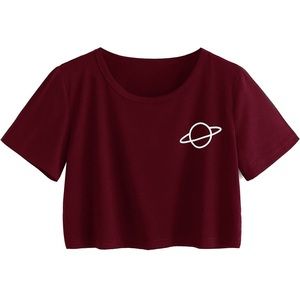 Women's Short Sleeve Crop Top T-Shirt Alien Space Print